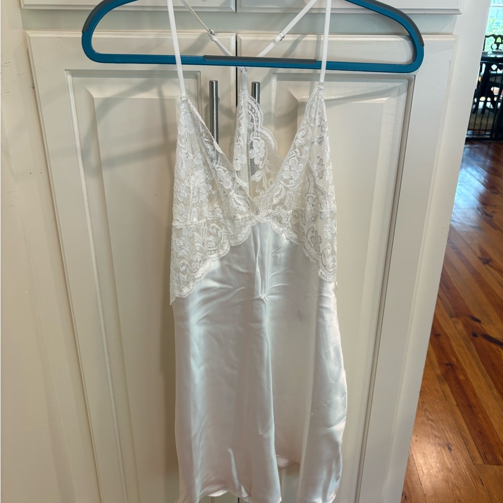 White Lace Satin Slip with Adjustable Straps